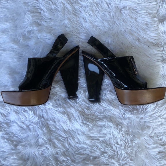 Marni Peep Toe slingback black platform patent leather sandals 38.5 US 8 - Picture 5 of 13